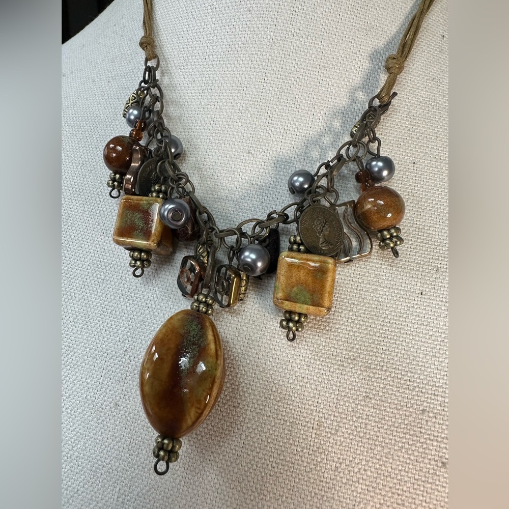 Boho glass neutral bead necklace
